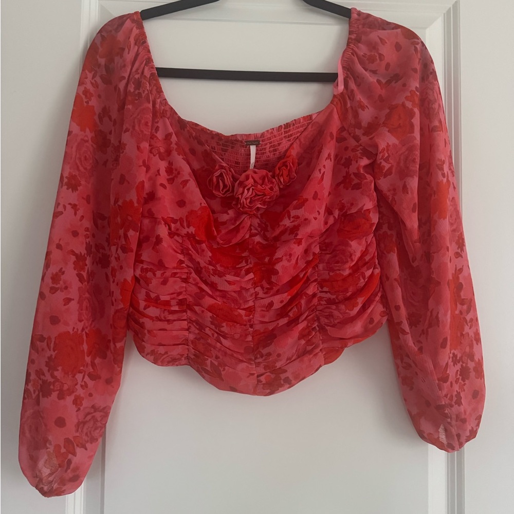 Free People Floral Red Women's Top size M